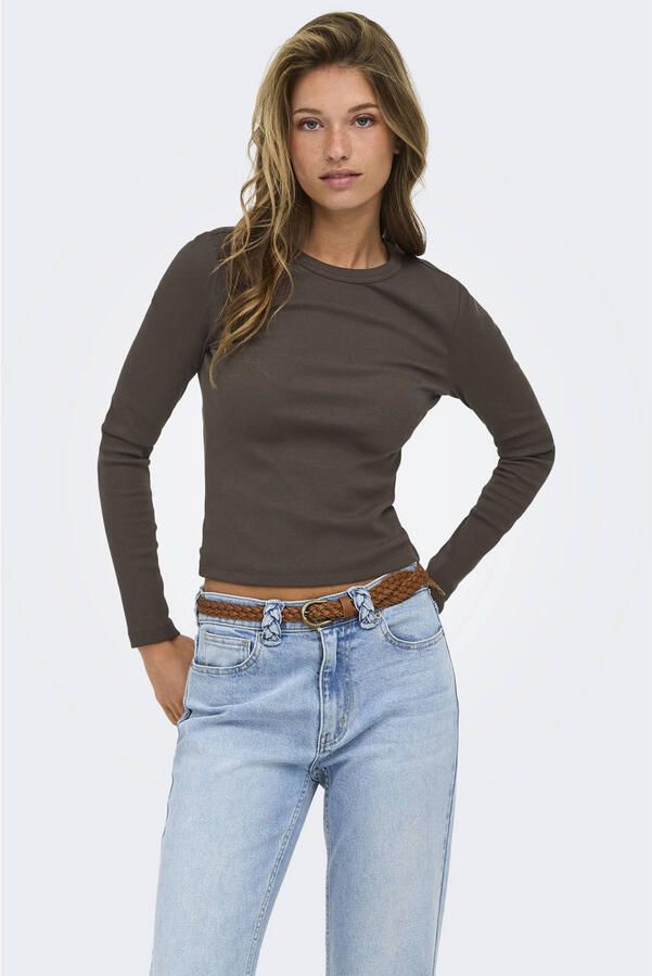 Only slim fit shirt met lange mouwen van katoenmix model 'VAL'
