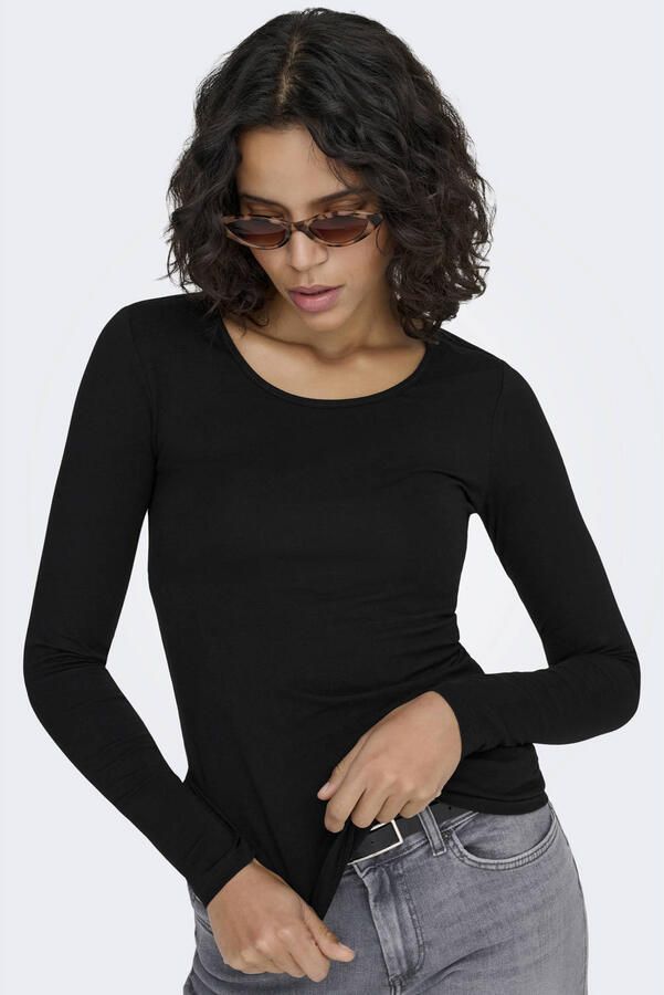 Only Zwart T-shirt met Lange Mouwen en Ronde Hals Black Dames - Foto 2