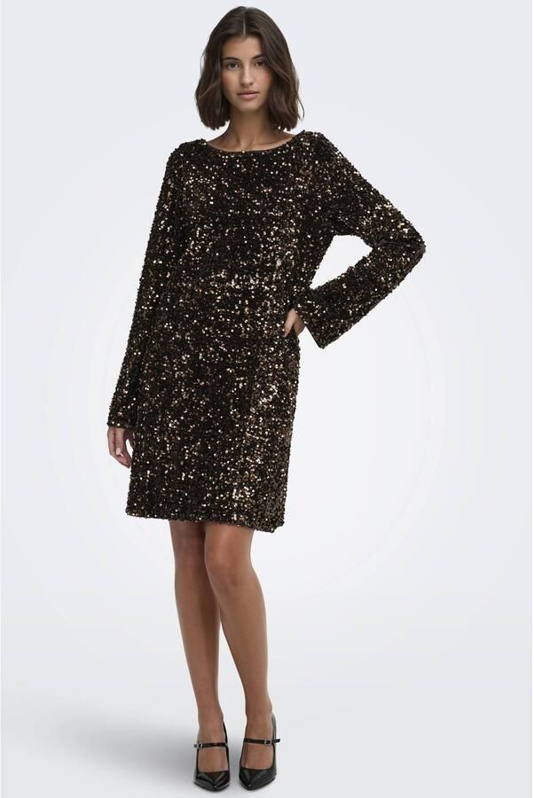 ONLY maxi jurk met pailletten donkerbruin goud