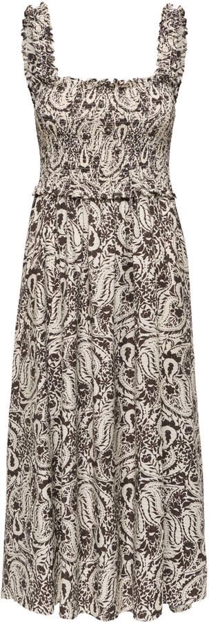 ONLY maxi zomerjurk met smockwerk en print beige