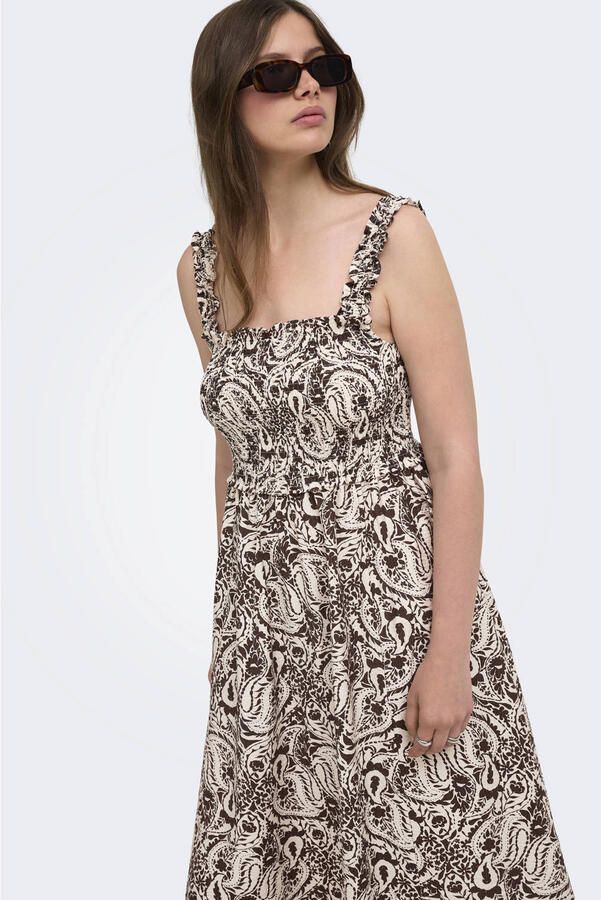 ONLY maxi zomerjurk met smockwerk en print beige - Foto 3