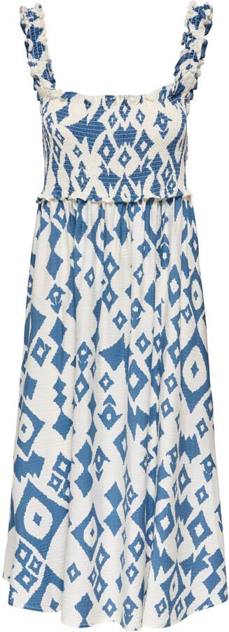 ONLY maxi zomerjurk met smockwerk en print ecru
