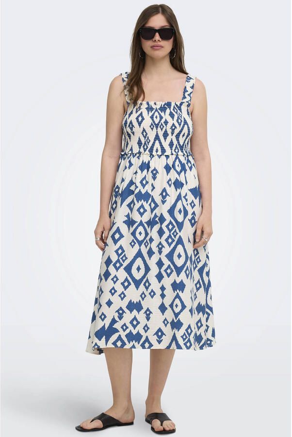 ONLY maxi zomerjurk met smockwerk en print ecru