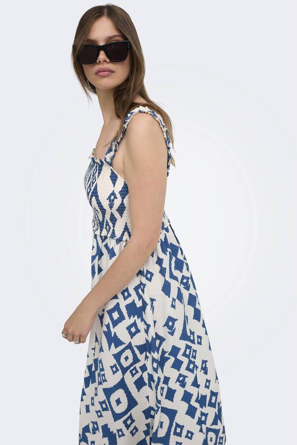 ONLY maxi zomerjurk met smockwerk en print ecru - Foto 3