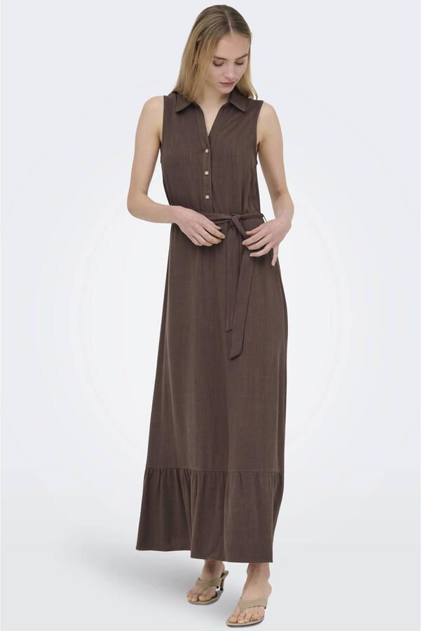 ONLY midi jurk met ceintuur bruin - Foto 2