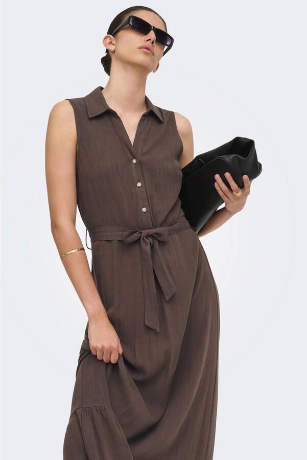 ONLY midi jurk met ceintuur bruin - Foto 3