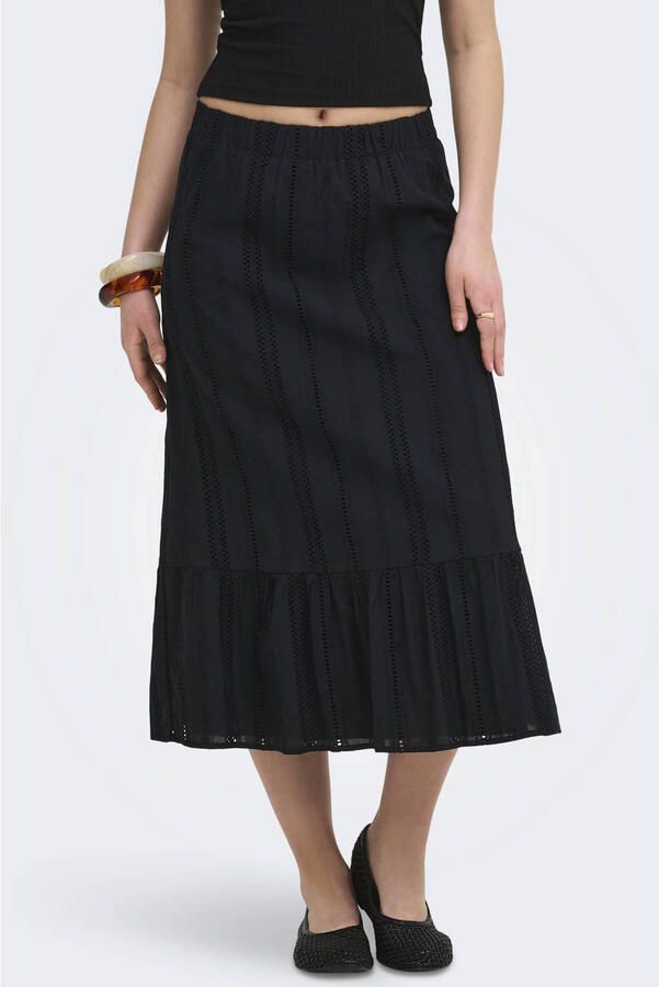 ONLY midi rok broderie zwart