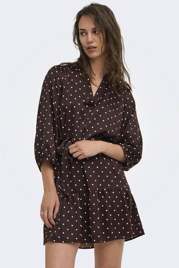 ONLY mini jurk met ceintuur en stippen bruin