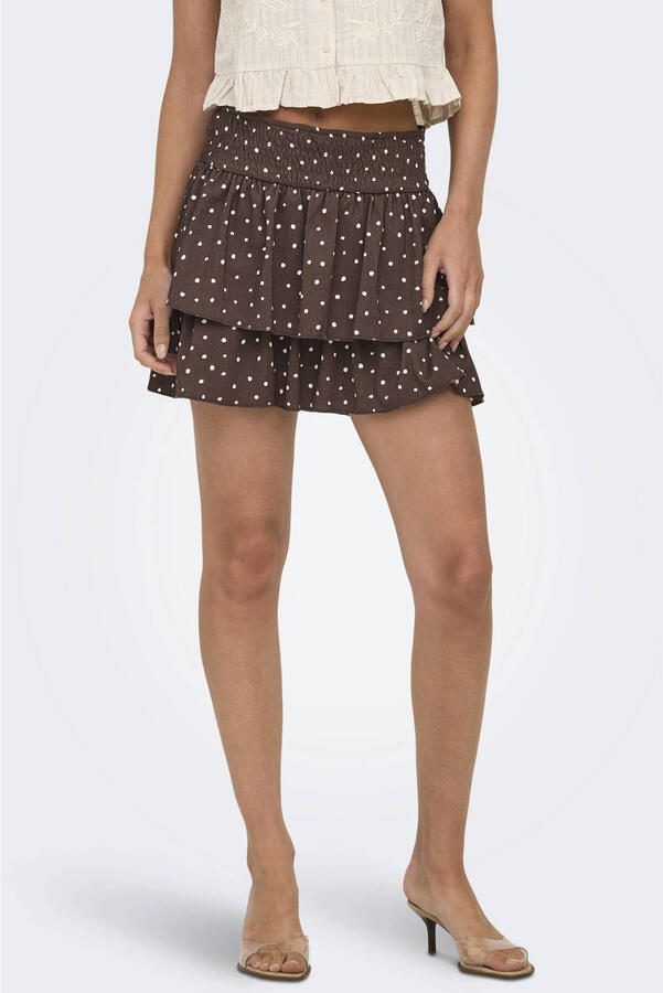 ONLY mini rok met stippen bruin