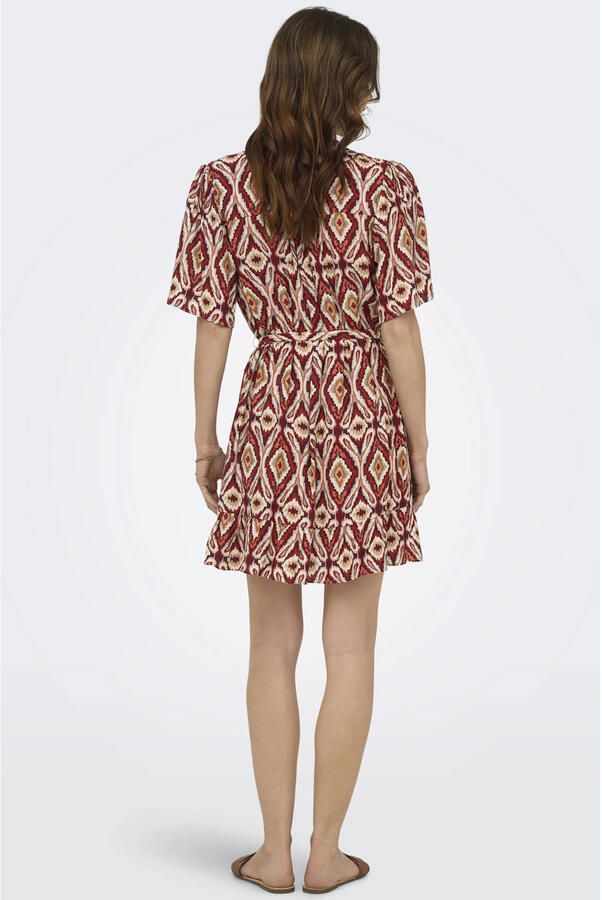 ONLY minijurk met ceintuur en print donkerrood - Foto 2