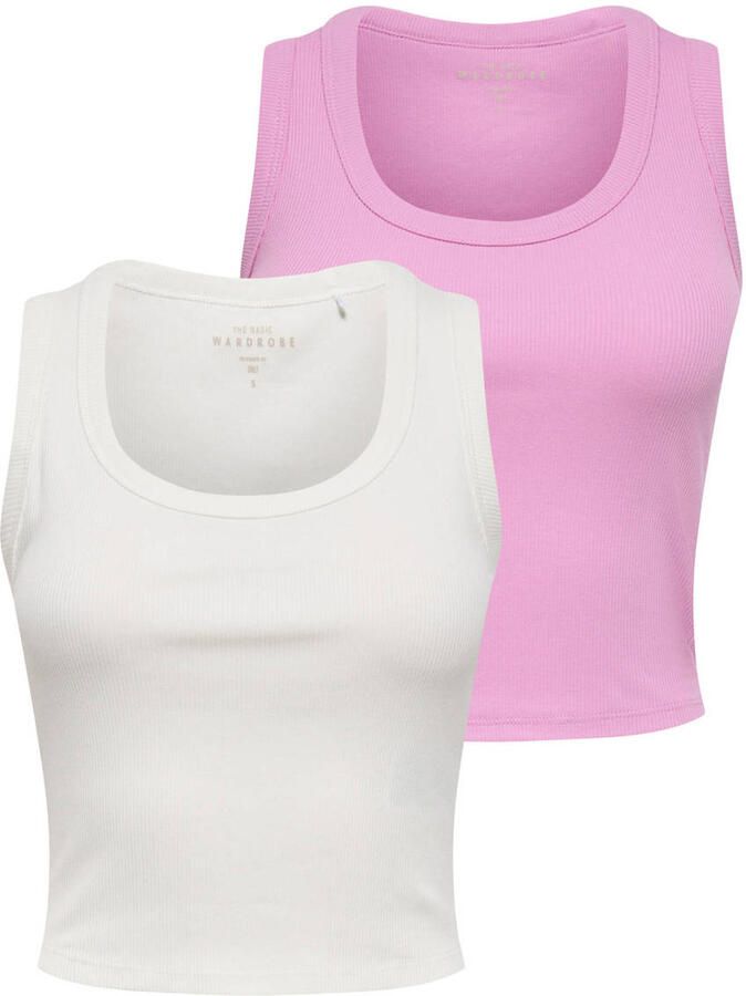 ONLY mouwloze cropped tank top ecru roze (set van 2) - Foto 2
