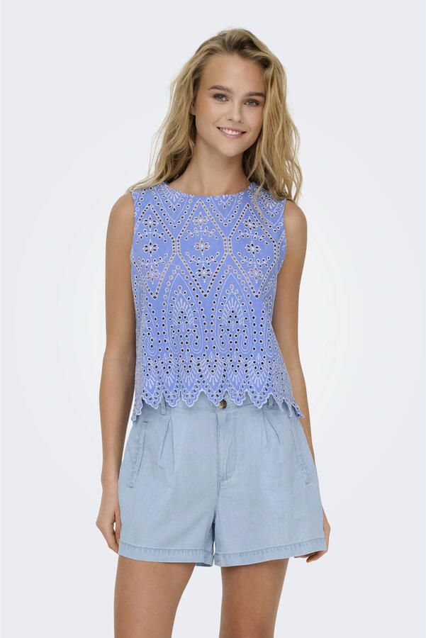 ONLY mouwloze top blauw broderie