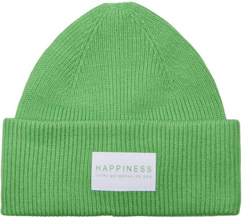 Only Eiland Groene Rib Beanie met Life Patch Green Dames