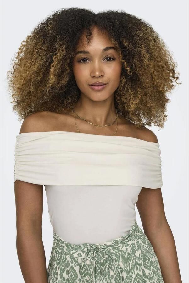 Only Off shoulder-shirt in effen design model 'LIVE LOVE'