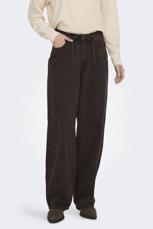ONLY Onlgianna mw straight color pnt noos barrel jeans donkerbruin - Foto 3