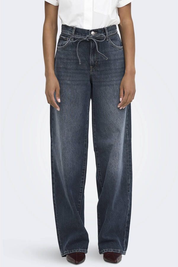 ONLY Onlgianna Mw Straight Dnm Dot003 Noos barrel jeans donkerblauw