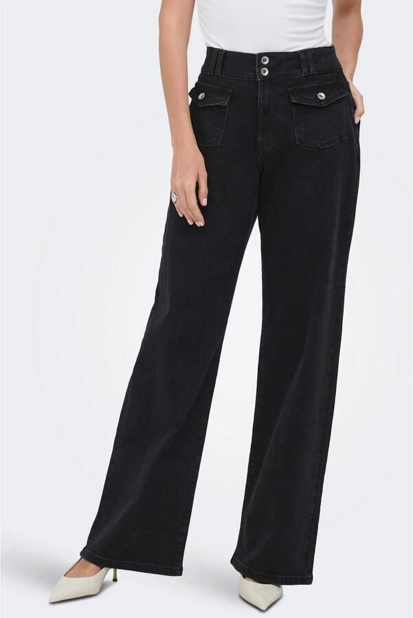 ONLY Onlhope Hw Wide Db Poc Dnm Box wide leg jeans zwart