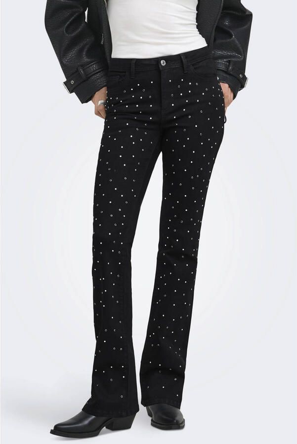 ONLY Onlwauw Mw Flared Studs Dnm flared jeans met studs zwart