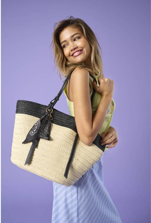 ONLY raffia shopper ONLCELIA naturel zwart - Foto 3