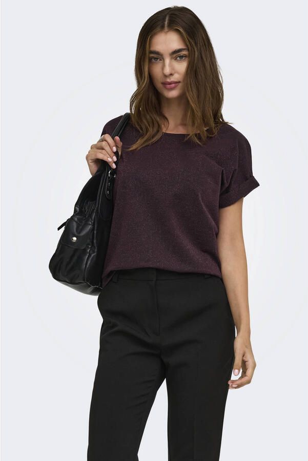 ONLY rechtvallend T-shirt met glitters bruin