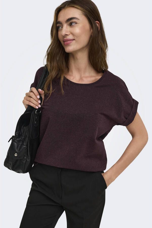 ONLY rechtvallend T-shirt met glitters bruin - Foto 2