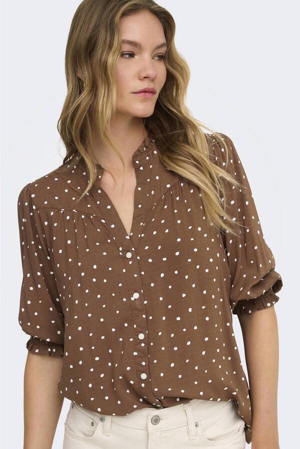 ONLY rechtvallende blouse met stippen bruin