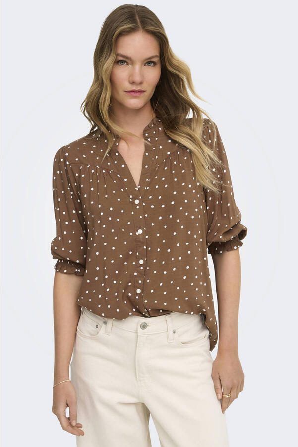 ONLY rechtvallende blouse met stippen bruin - Foto 3