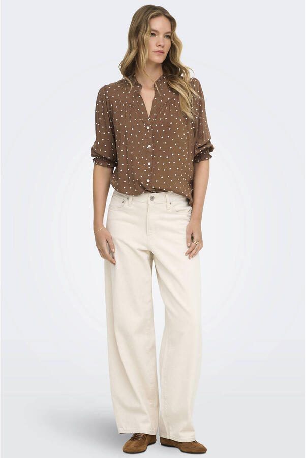 ONLY rechtvallende blouse met stippen bruin - Foto 2