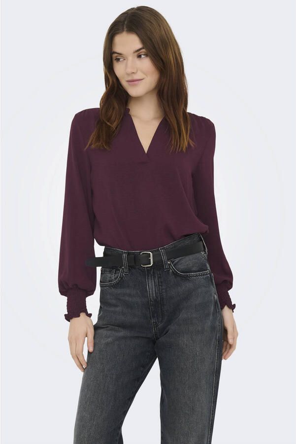 ONLY rechtvallende blousetop met smockwerk bruin