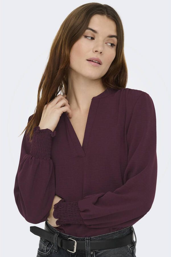 ONLY rechtvallende blousetop met smockwerk bruin - Foto 3
