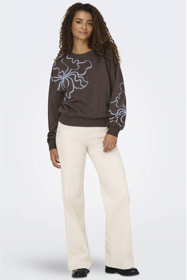 ONLY rechtvallende gebloemde sweater bruin - Foto 3