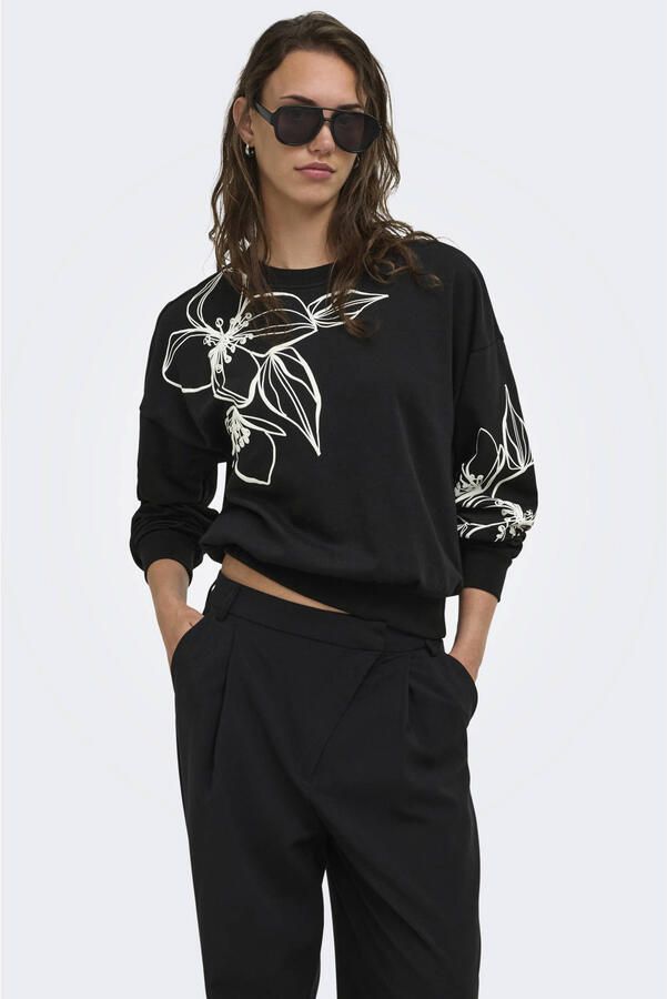 ONLY rechtvallende gebloemde sweater zwart