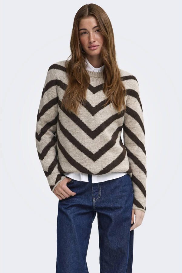 ONLY rechtvallende gebreide trui met print beige