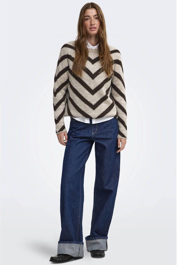 ONLY rechtvallende gebreide trui met print beige - Foto 3