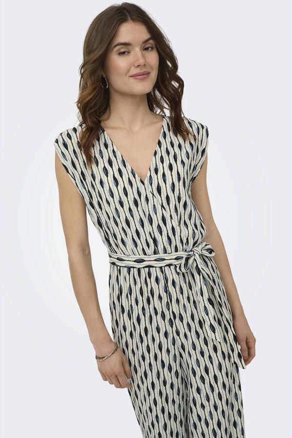ONLY rechtvallende jumpsuit met ceintuur en print donkerblauw