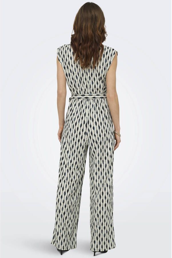 ONLY rechtvallende jumpsuit met ceintuur en print donkerblauw - Foto 2