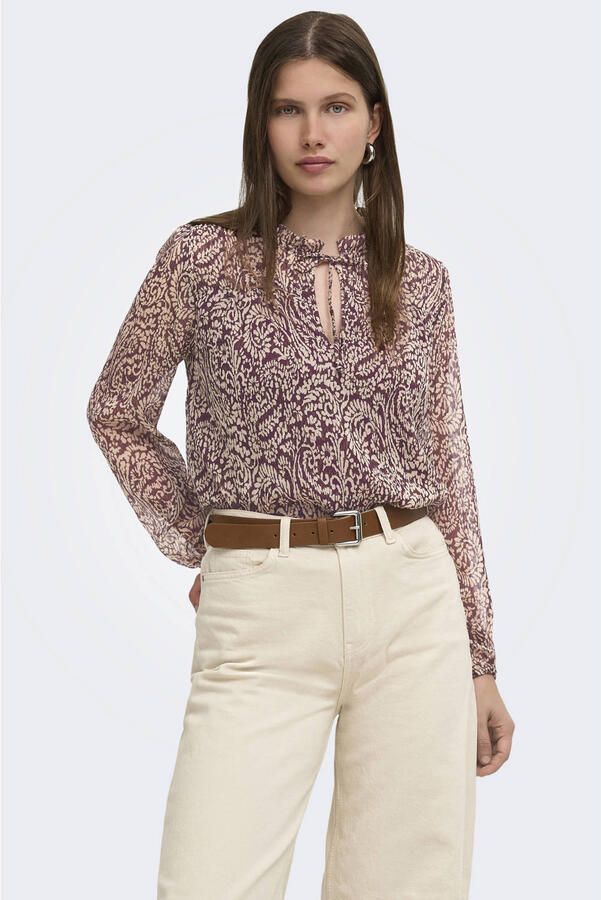 ONLY rechtvallende semi-transparante blouse met ruches en dierenprint rood