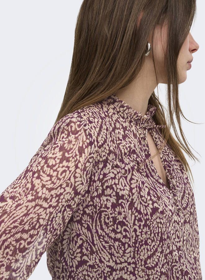 ONLY rechtvallende semi-transparante blouse met ruches en dierenprint rood - Foto 3