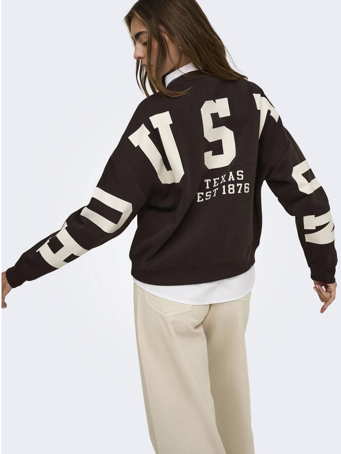 ONLY rechtvallende sweater met tekst bruin ecru - Foto 2