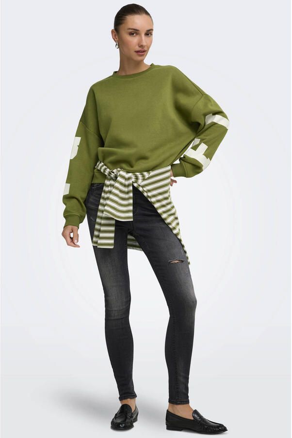 ONLY rechtvallende sweater met tekstprint groen - Foto 2