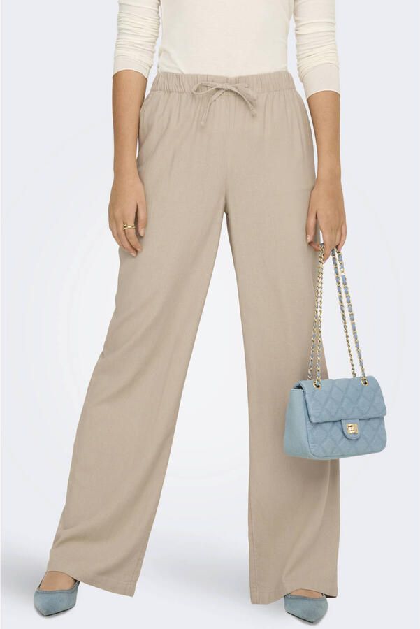 Only Wide leg linnenbroek met elastische band model 'GOA'