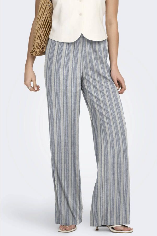 Only Wide leg linnenbroek met elastische band model 'GOA'