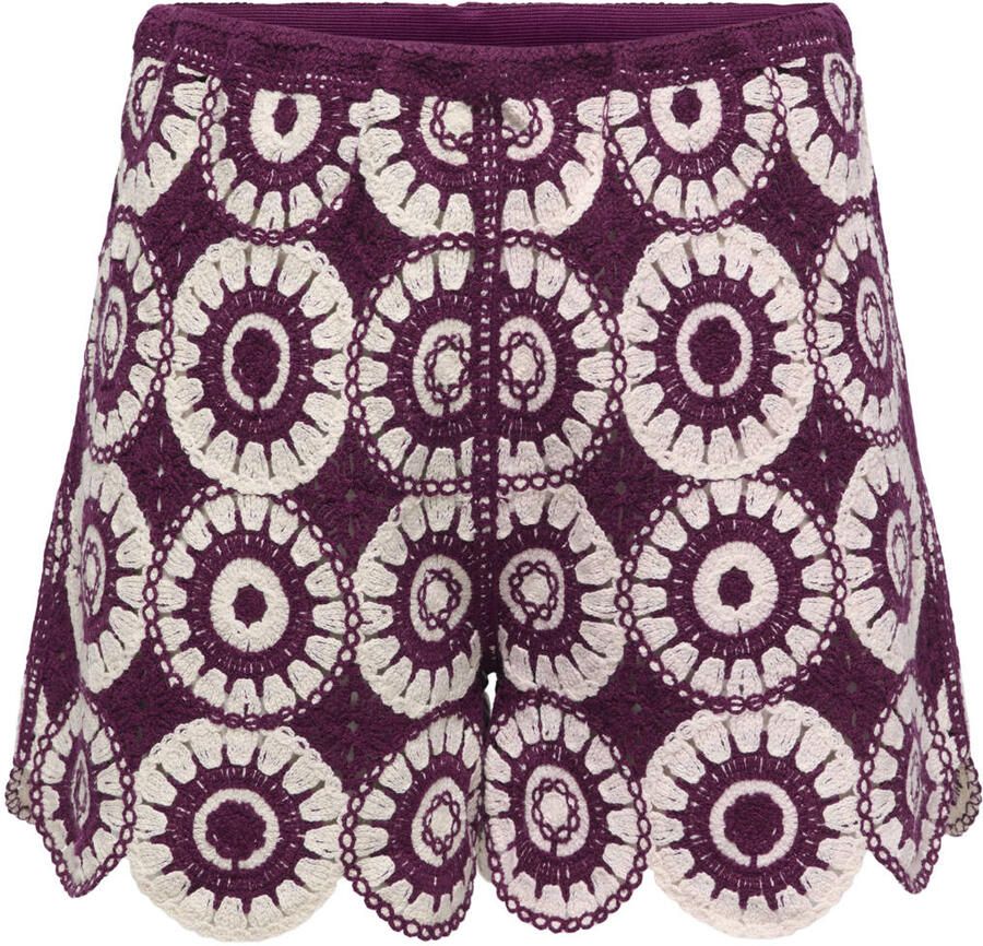 ONLY regular waist casual short paars met ingebreid patroon