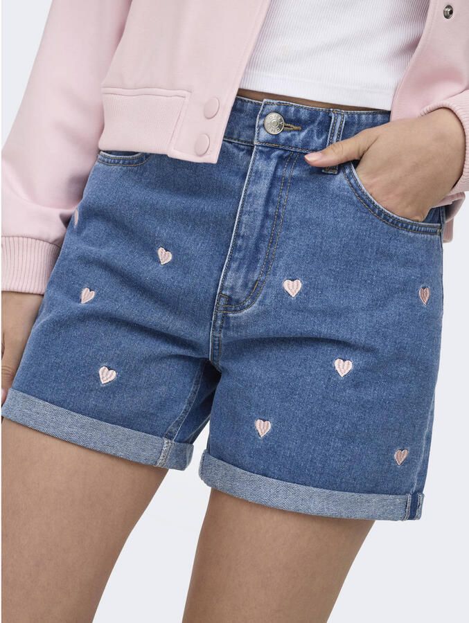 ONLY regular waist denim short met hartjes medium blue denim