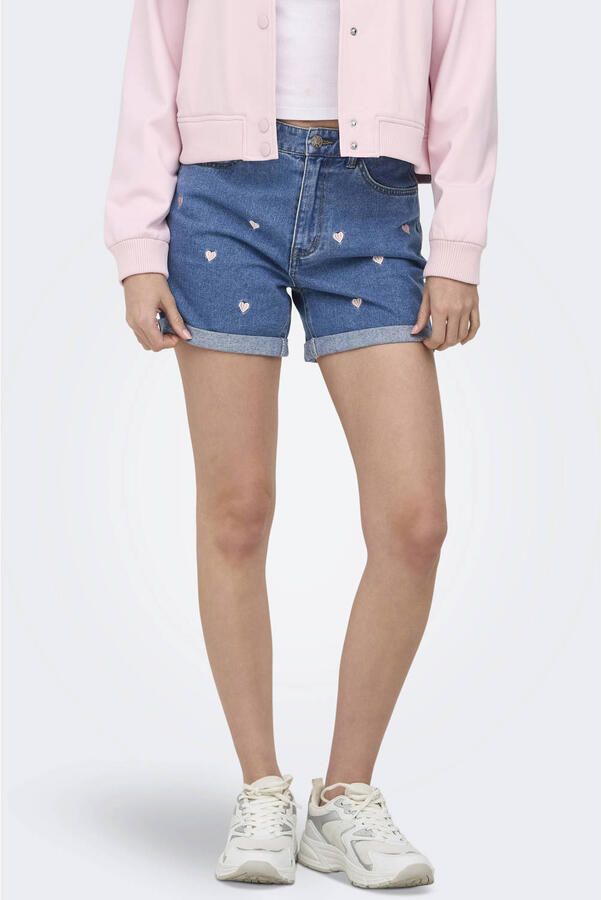 ONLY regular waist denim short met hartjes medium blue denim - Foto 3
