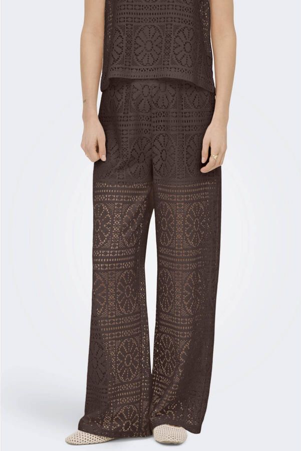 ONLY regular waist gebloemde casual broek bruin broderie