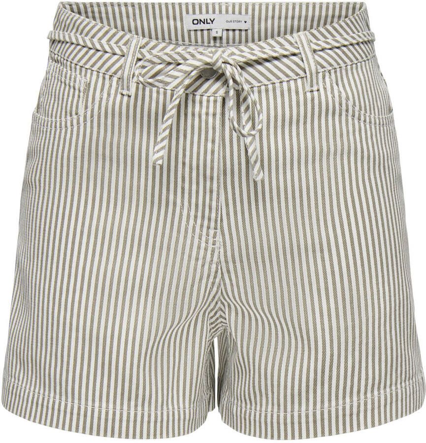 ONLY regular waist gestreepte denim short groen - Foto 2
