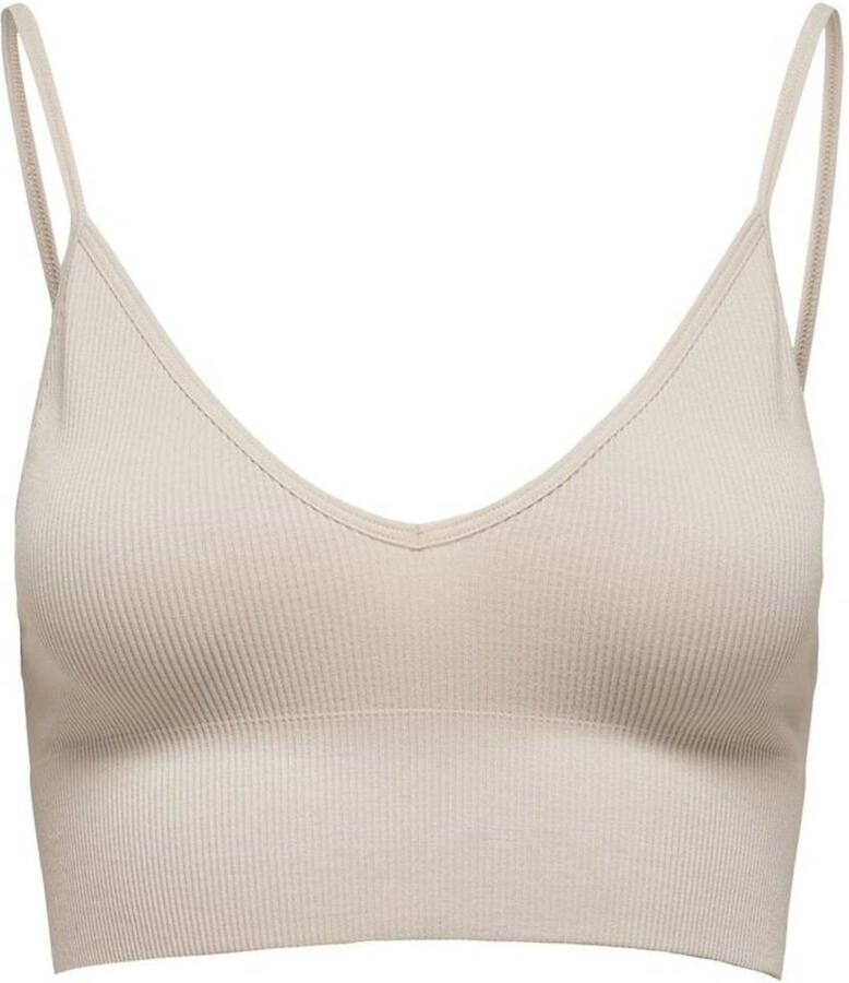 ONLY ribgebreide crop top ONLVICKY beige