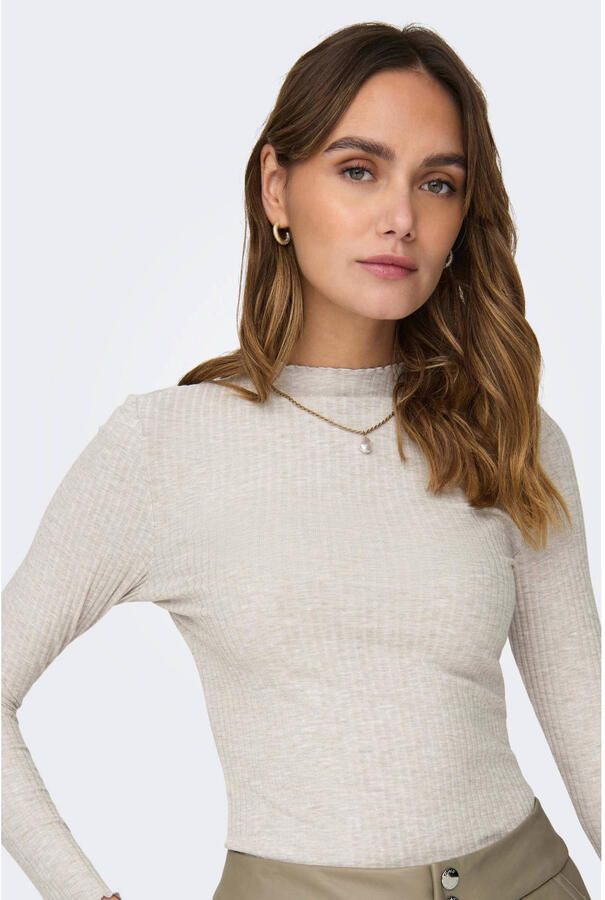 Only Beige Effen Gebreide Trui Lange Mouwen Ronde Hals Beige Dames