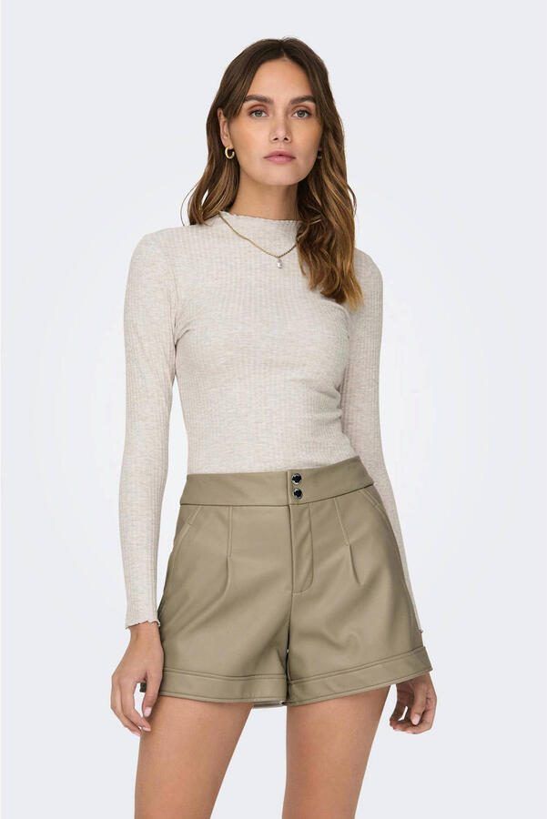 Only Beige Effen Gebreide Trui Lange Mouwen Ronde Hals Beige Dames - Foto 4